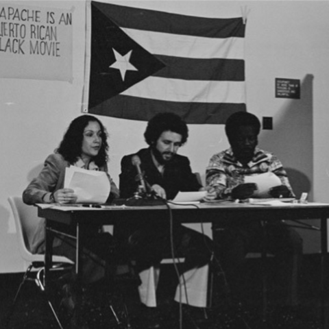 Richie Pérez and Donna Caballero at a press conference regarding the film "Fort Apache, The Bronx"