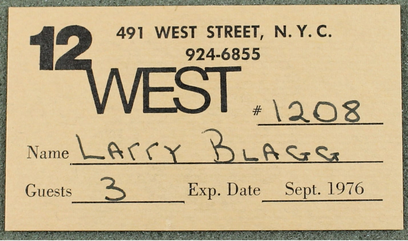 Larry Blagg 12 West Membership Card